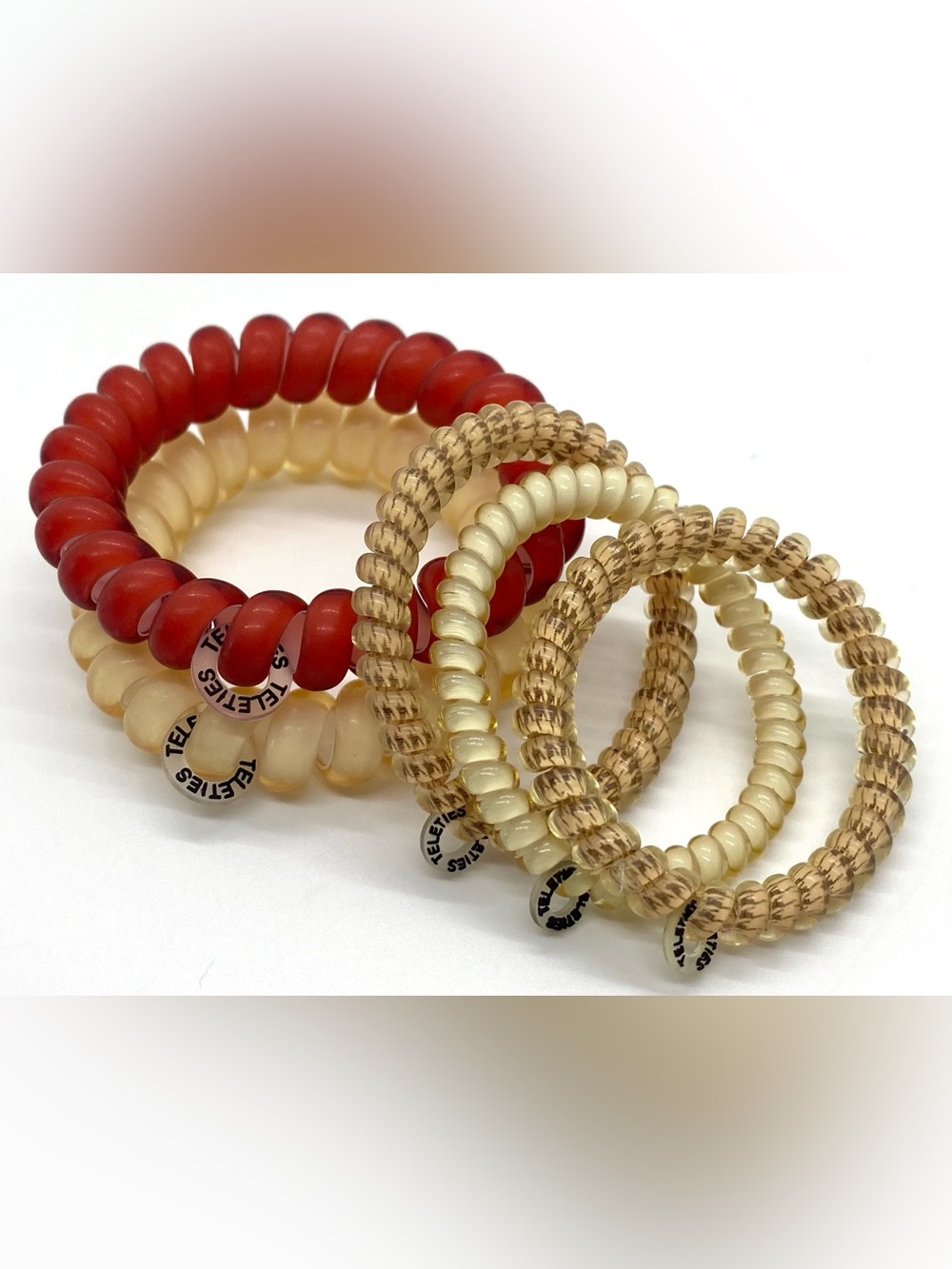 Teleties Spiral Coil Hair Ties Red Cream Tan Boho Fall Preppy Coastal Cowgirl - Picture 16 of 16